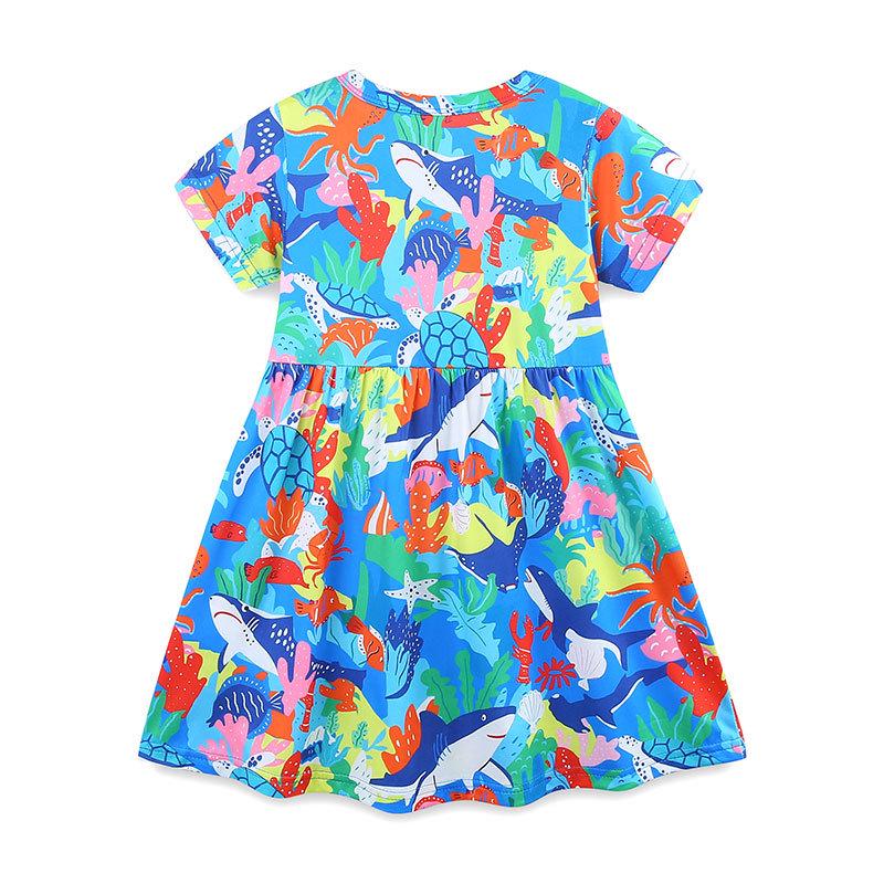 Summer Girls' Short-Sleeve Dress, European & American Style, Round Neck Princess Fashion.