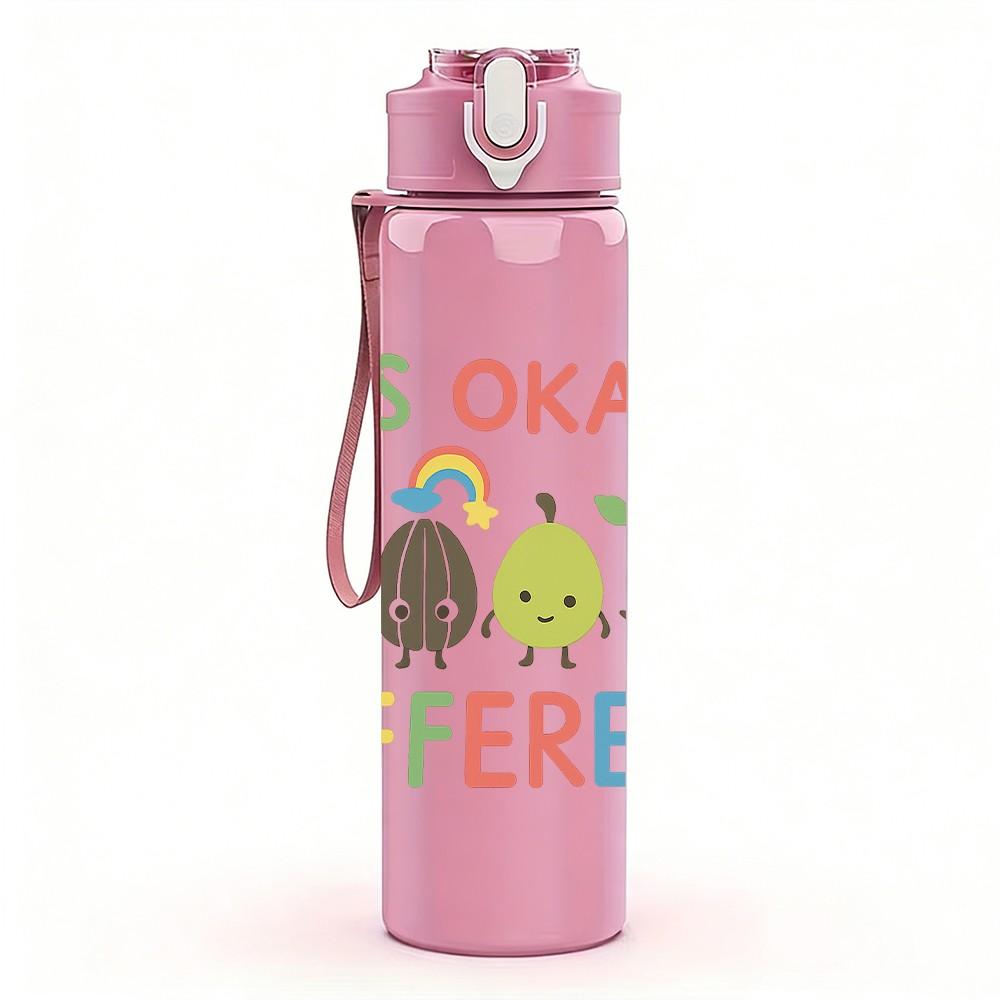 1PC Its Okay To Be Different Dino 750ml Color Plastic Sports Water Bottle Leakproof Flip Straw Lid Suitable for Sports Office Home Use