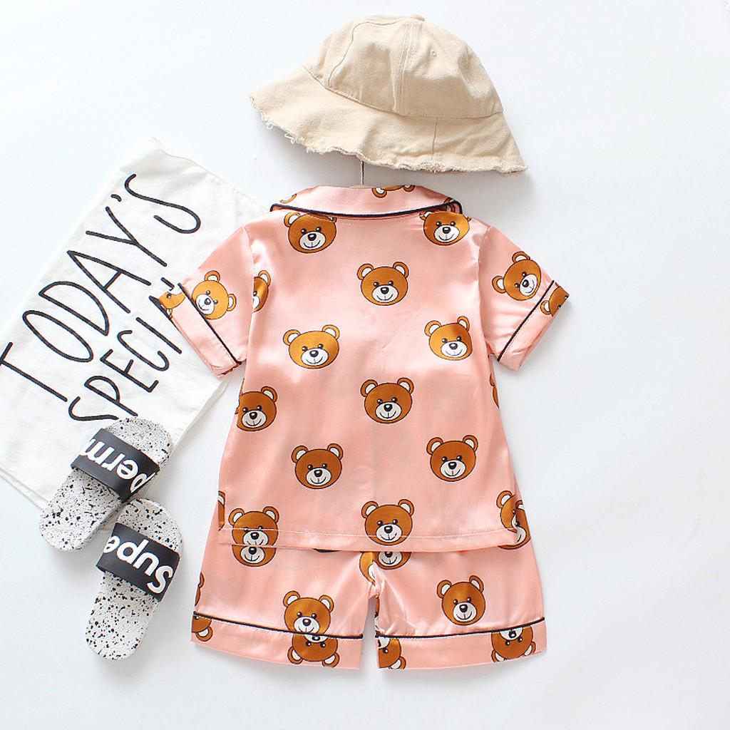 Toddler Kids Baby Boys Girl Cartoon Pajamas Sleepwear T shirt Shorts Clothes Set