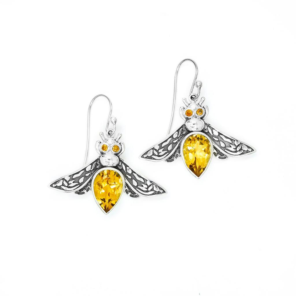 Sterling Silver Bee Earrings with Citrine Gemstone