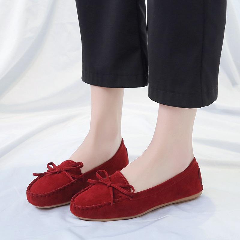New flat-bottomed casual women's beanie shoes round head stitching single shoes