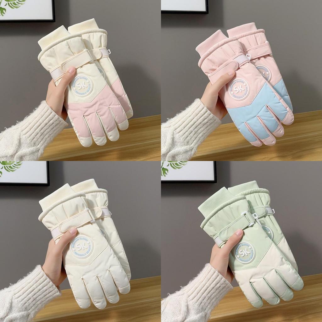 Snow Ski Gloves For Women Waterproof Touchscreen Warm Thick Polyester For Winter Skiing