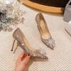 Pointed high heels women's new French gold crystal bridal wedding shoes stiletto bridesmaid shoes wedding shoes