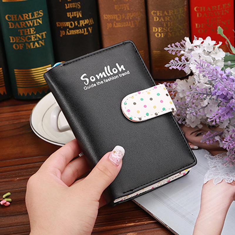 

Fashion Dots Hasp Leather Wallet for Women Bank Credit Card Holder Girls Short Wallets Students Zipper Money Coin Bag Cash Purse чёрный