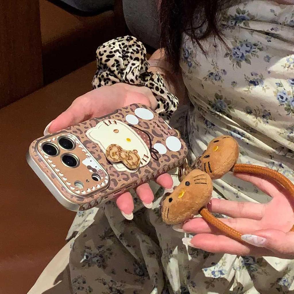 Hello Kitty 3D Brown Leopard Print Scarf Case for iPhone 17/16 Pro Max/15/14