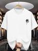 Unisex Summer Cotton Short Sleeve T Shirt Small Chest White Rose Outline Print Crew Neck Minimalist Casual Street Male Tee