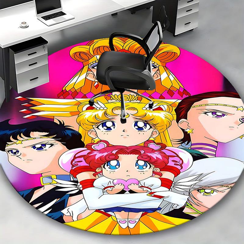 1pc Anime Cartoon Design Sailor Moon Round Carpet  Office Chair Mat, NonSlip Rug for Home Decor, Living Room, Bedroom