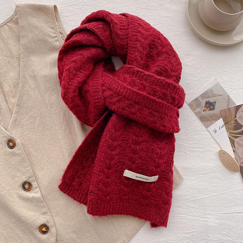 Wool knitted wool scarf winter men's and women's new high-end versatile scarf neck protection brown