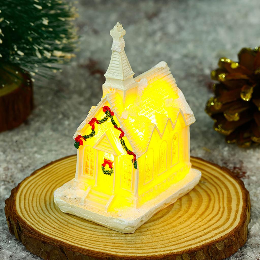 Christmas LED Light House Luminous Wooden Cabin Ornament Snow Scene Village Christmas Decoration For Home  New Year
