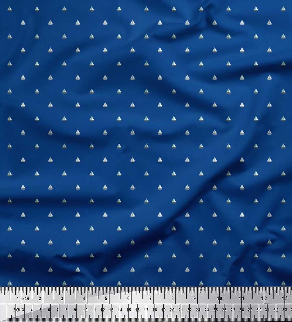 Soimoi Japan Crepe Satin Fabric Sailboat Shirting Fabric Prints By metre 42 Inch