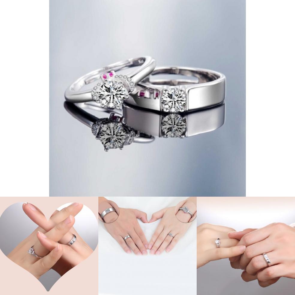 Fashionable Geometric Design Adjustable Couple Rings With Platinum Finish