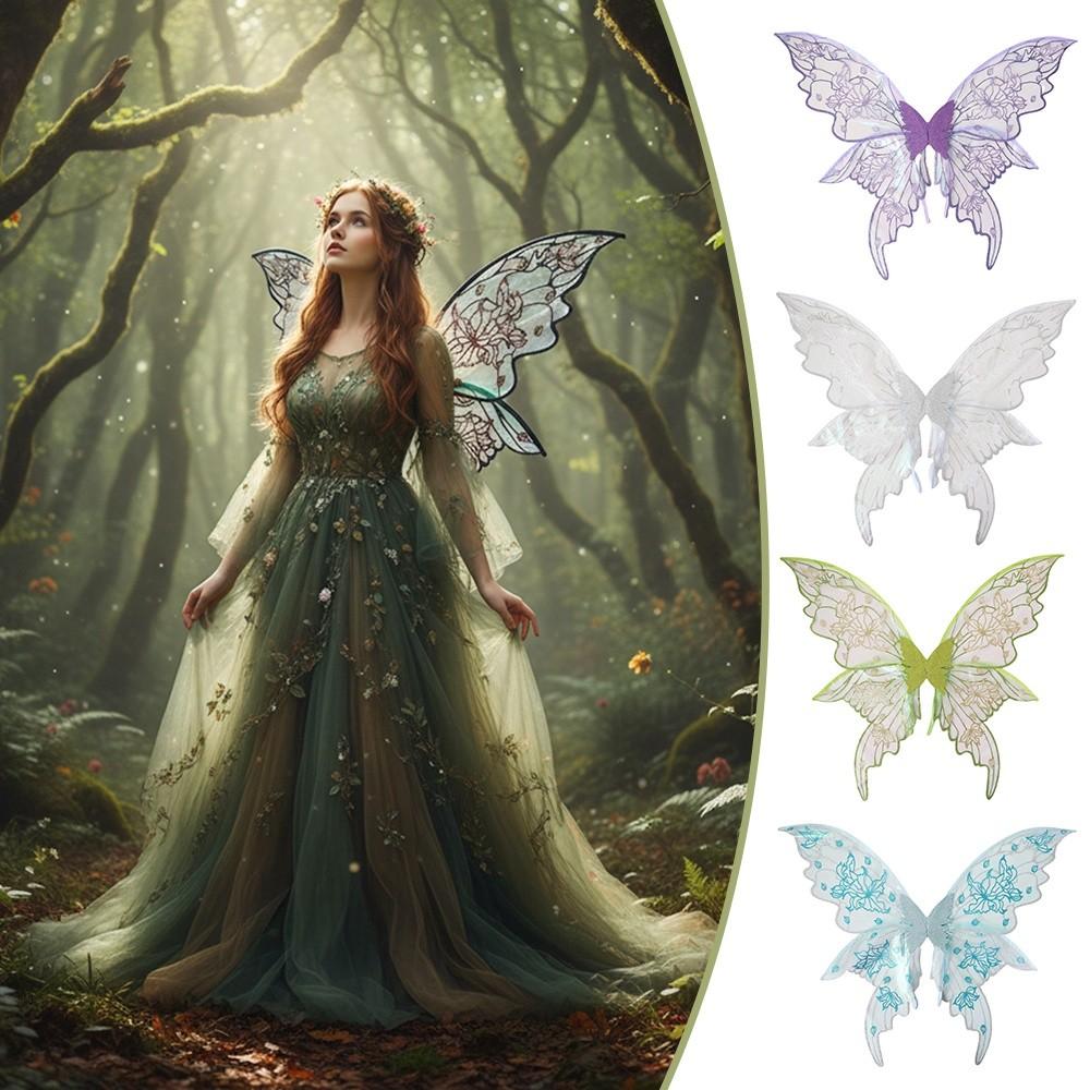 Fantasy Sparkling Fairy Wings Flower Colorful Butterfly Costume Wings Two-color Cicada Wing for Women Girls