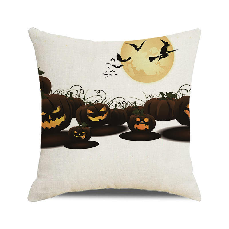 Halloween Bat Crow Pumpkin Print Cushion Cover Home Living Room Sofa Decoration Throw Pillow Cover