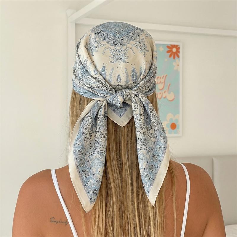 Luxe Bedrukte Zijden Vierkante Sjaal Dames Nek Haarband Strand Hijab Zakdoek Hoofd Hoofdbanden Bandana Vrouwelijke Foulard 70cm 70x70cm gray