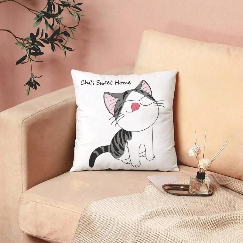 Tecknad Kattmönster Kuddfodral Vardagsrum Soffa Dekor Hem Stol Bil Sovrum Dekorativt Kuddfodral Mjukt Prydnadskuddfodral