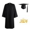 1 Set Graduation Uniform with Tassel Zipper Closure Long Sleeve Loose Cardigan Dress-up Solid Black 2023 College Graduation Gown