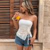 Damen Sexy Trägerloses Spitze Durchsichtig Schlitz Schnürung Kurzes Wickel Camisole Top