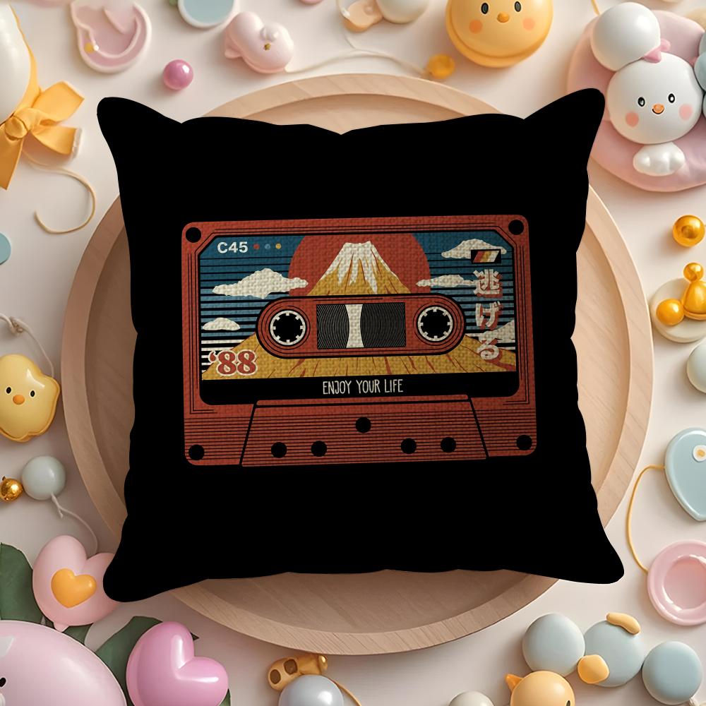Vintage Retro Cassette Tape Cushion Cover Summer Coolness Linen Fabric Double-Sided Printing Pillow Case Sofa Home Decor Gift