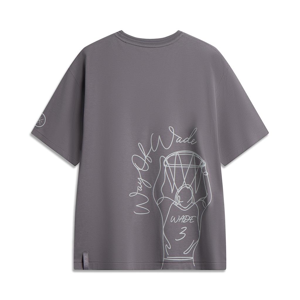 Li Ning Basketball Series Letter Print Breathable Versatile Loose Short Sleeve T-Shirt Men Tops Carbon-Gray Purple AHSV083-5