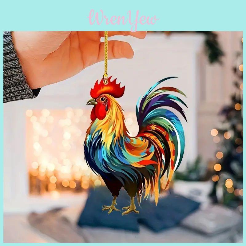 Festive Christmas Acrylic Rooster Flat Decoration For Car Interior Ornament