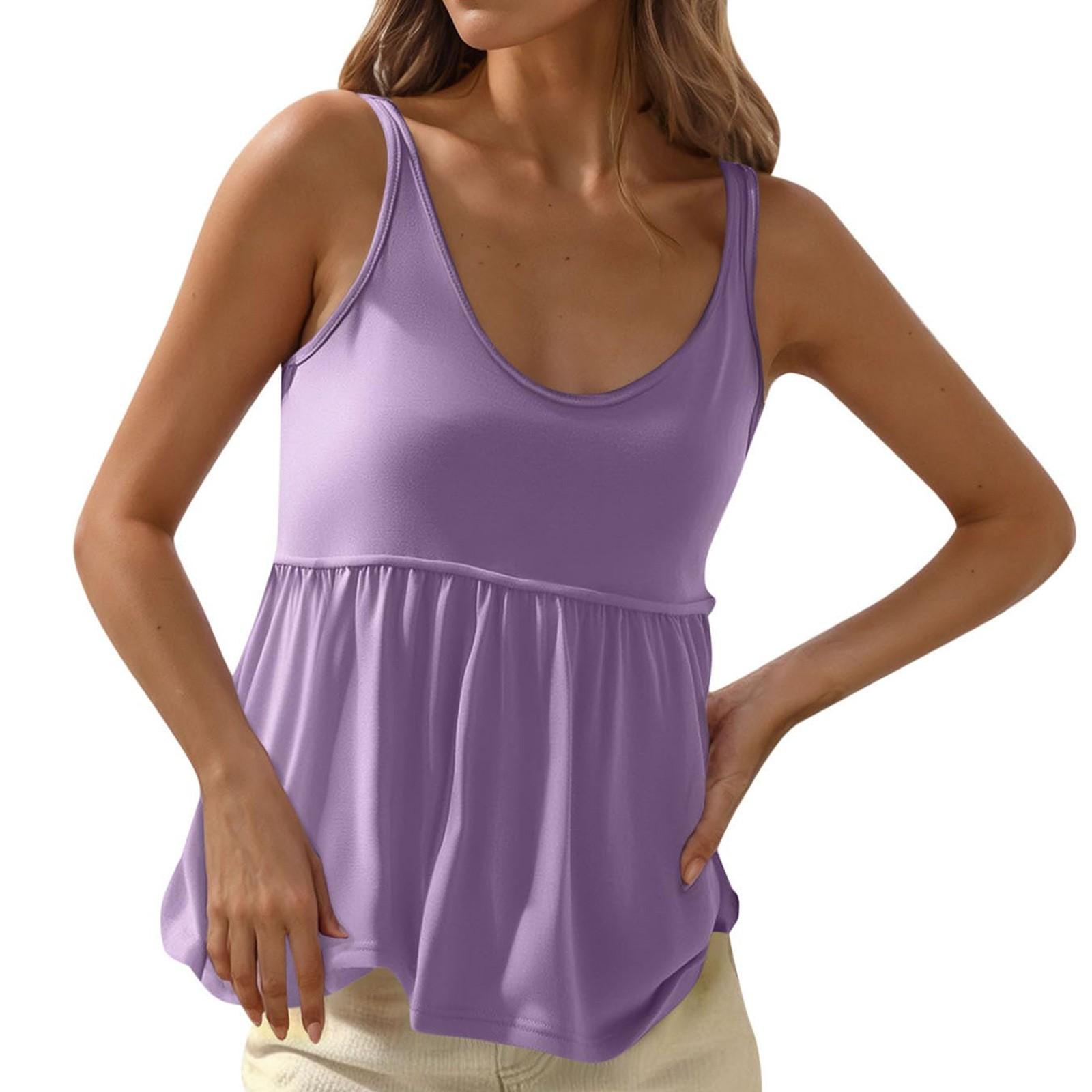 

Women s Casual And Fashionable Sleeveless Solid Color Round Neck Vest Top Round Neck Vest Top XL фиолетовый