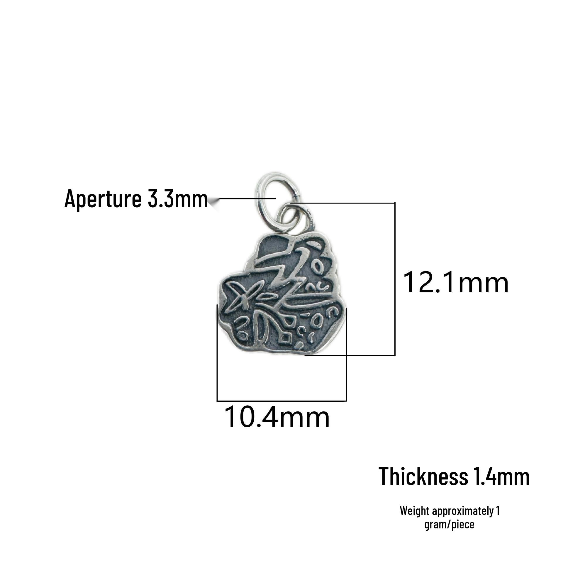 S925 Sterling Silver Fu Character Pendant - Chinese Retro Style Handmade Charm for DIY Beading & Weaving S925 Sterling Silver