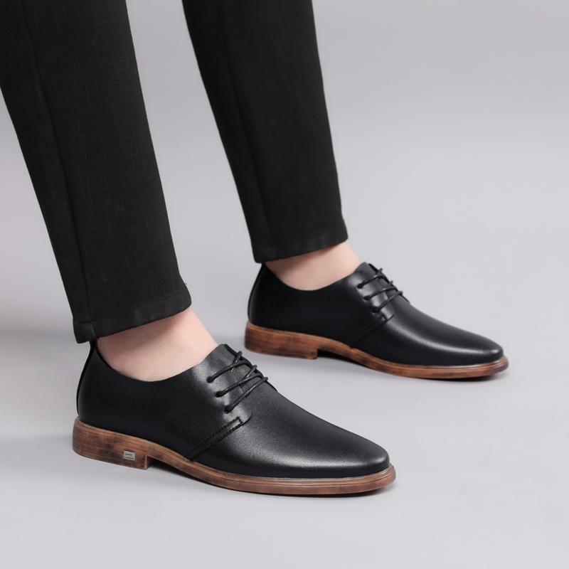 Fashionable Classic Black Men's Spring Lace Up Casual Leather Shoes Brand New Men Leather Comfortable Oxford Sole Leather Shoes