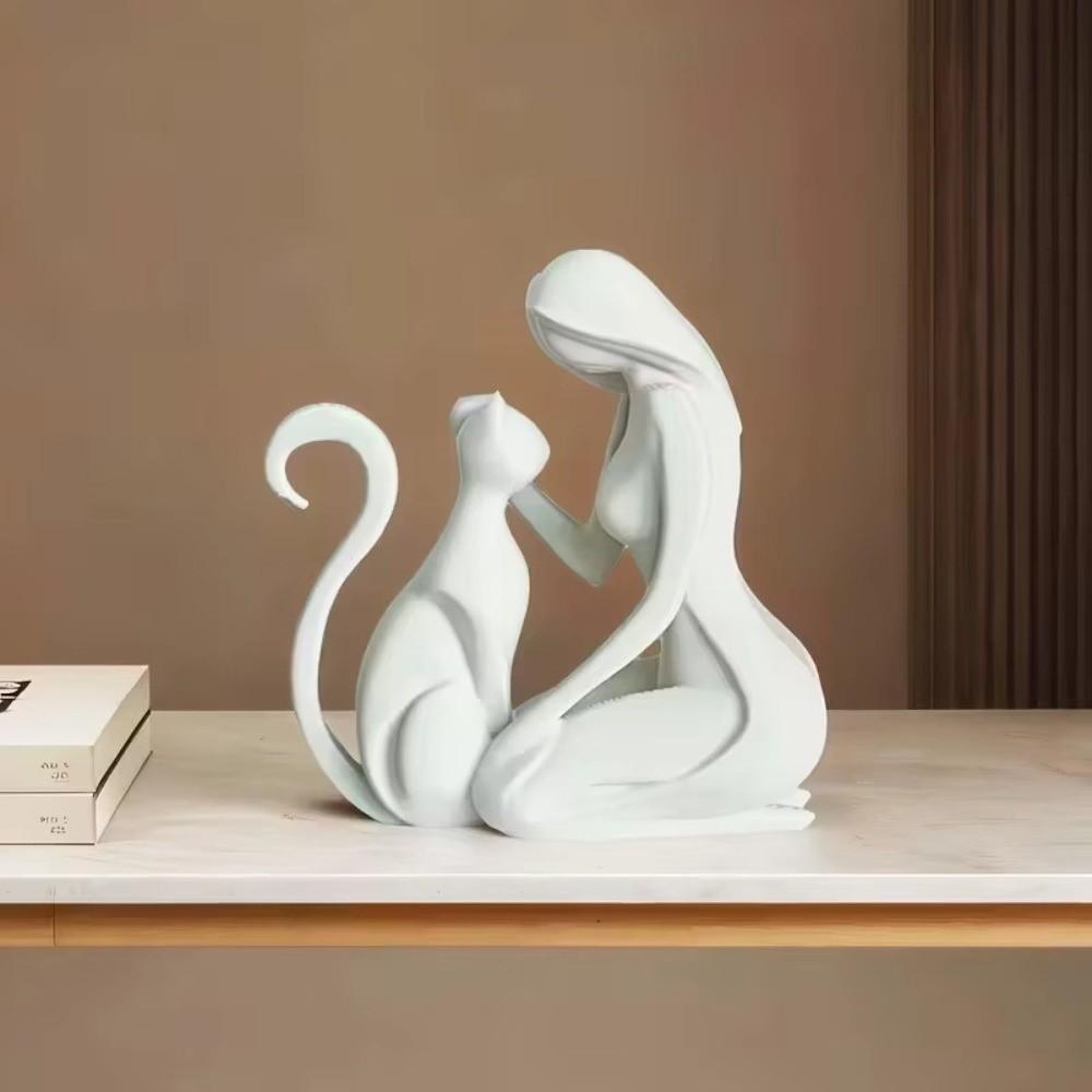 Nordic-Style Girl And Cat Statues 3D Printed Desktop Ornaments Home Living Room