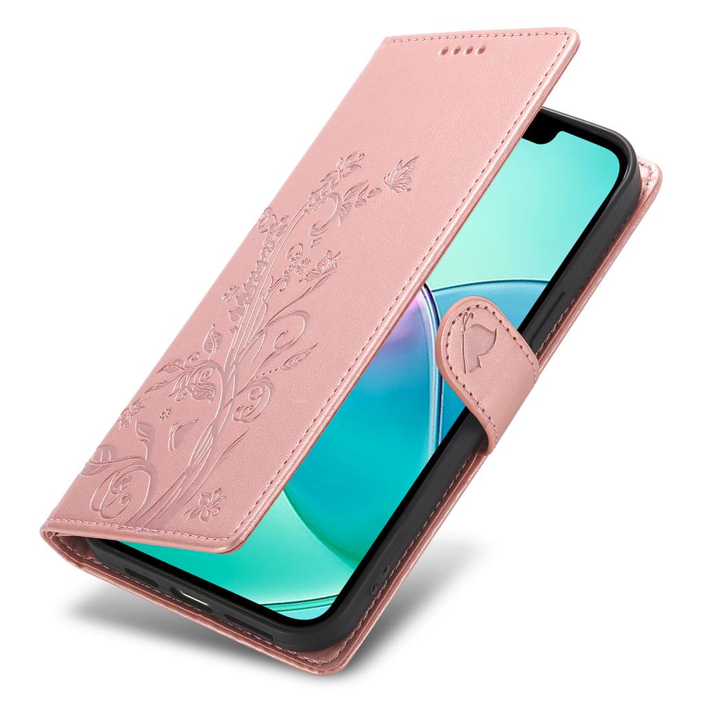 For iPhone 16 Pro Max Wallet Case Butterfly Floral Imprint PU Leather Phone Cover with Wrist Strap