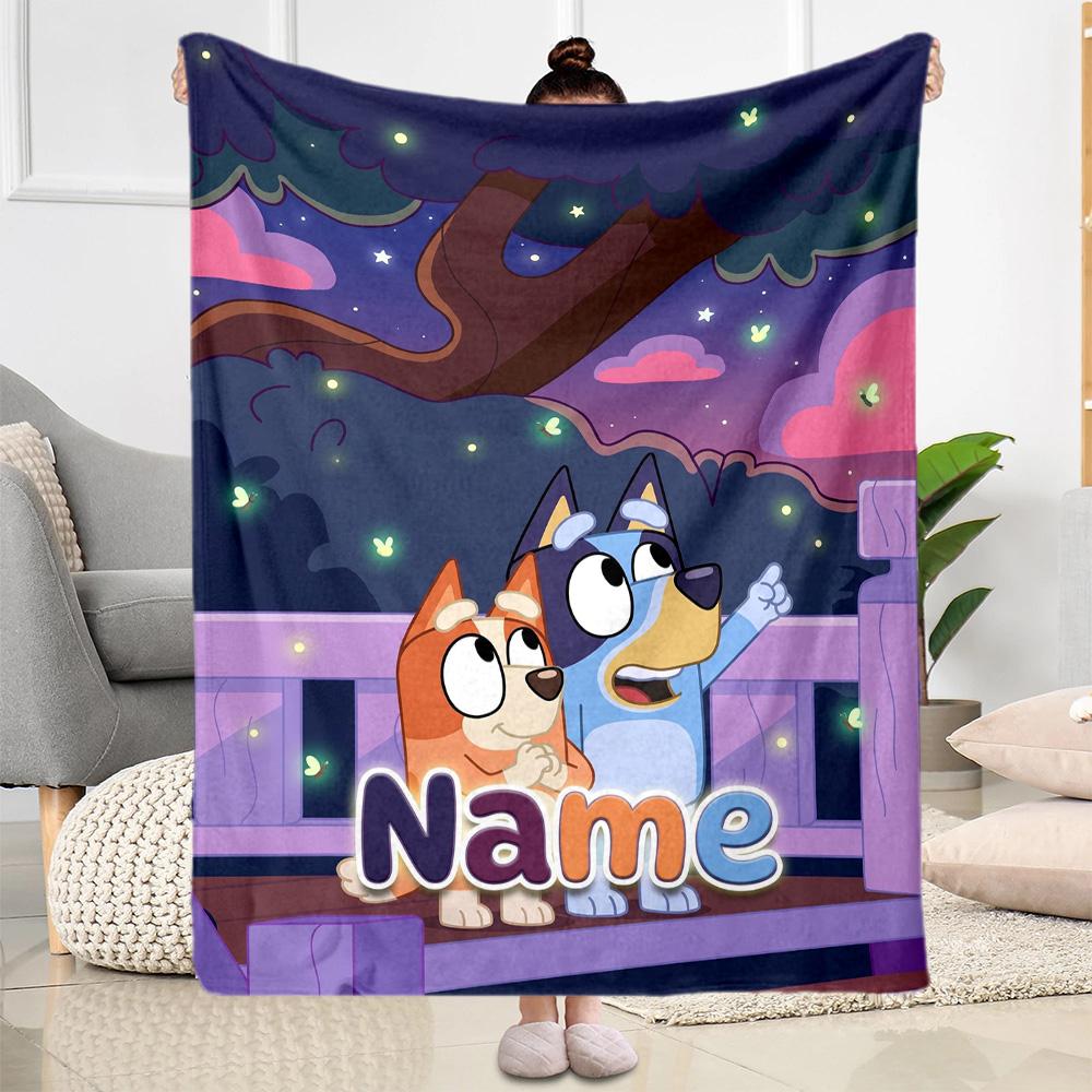 Bluey Friends Adventure Customize Text Blanket Multi-purpose Customizable Blanket Comfortable Perfect for Seaside Nap Sofa Bedding