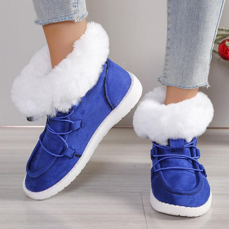 Large Size Cotton Shoes Women's Autumn and Winter New Round Head Lace-up Short Boots Plush Warm Fluffy Women's Shoes