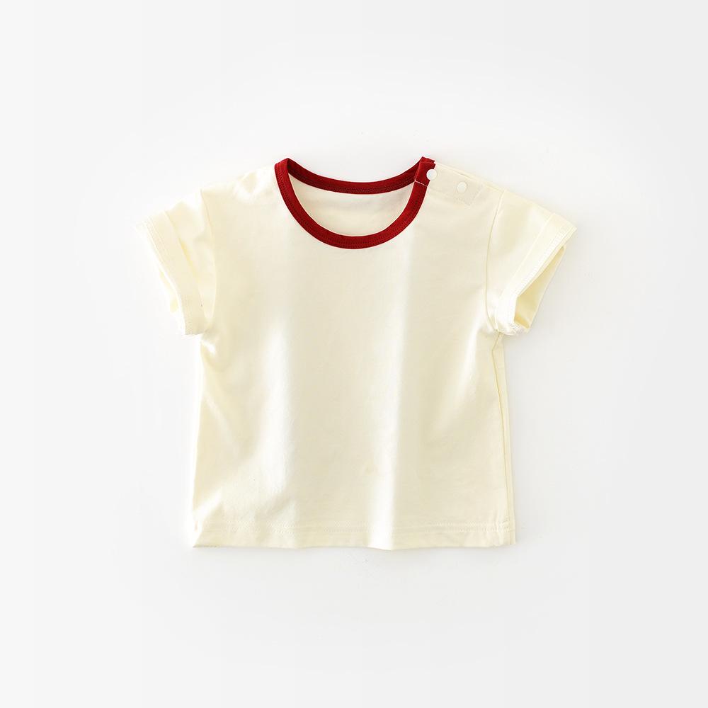 

Детская рубашка с открытыми плечами и пуговицами Yueji 2025: Однотонная футболка с коротким рукавом для младенцев и малышей 100cm