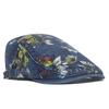 Peony Flower Washed Denim Beret Women's Printed Cap Painters Hat Newsboy Cap