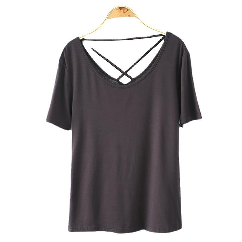 Modal Base Shirt Damen Lässiges Dünnes Sommer Rückenfreies T-Shirt Slim Fit Rundhals Kurzarm T-Shirt