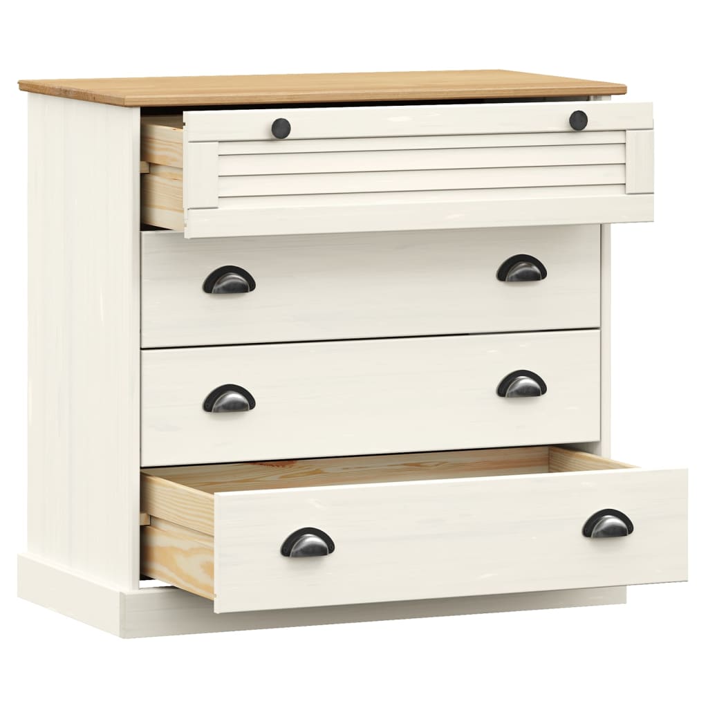 Vidaxl Kommode Vigo, Weiß, 80X40X76 Cm, Massives Kiefernholz