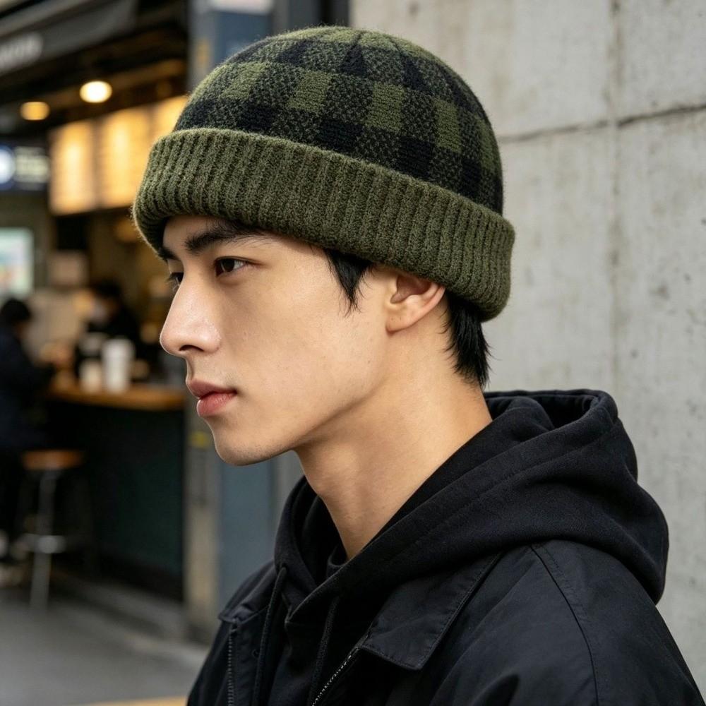 Brimless Melon Skin Hat Leopard Plaid Painter Hat Retro Knitted Beanies Cap Women