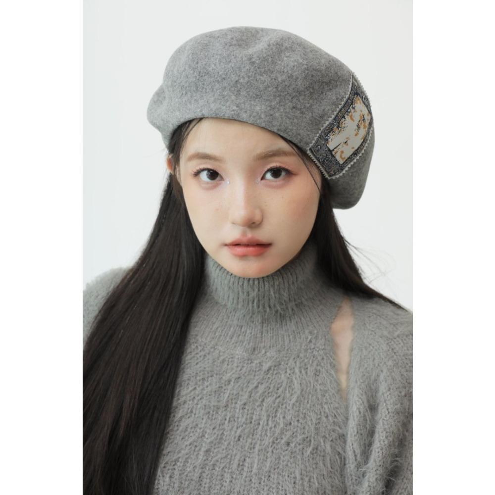 

100% Australian wool beret women s autumn and winter labeling painter hat British style fashion versatile bud hat L（58-60cm） сірий колір