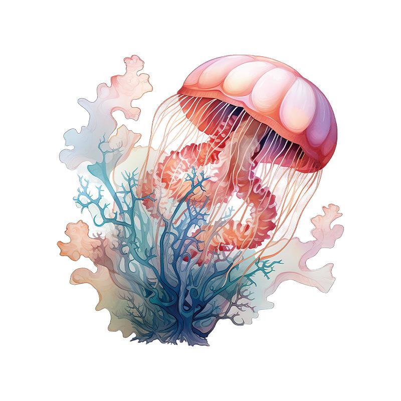 

Красочная глубоководная медуза, наклейка на унитаз, ванная комната, резервуар для туалетной воды, украшение, водонепроницаемая самоклеящаяся наклейка 30x30cm разноцветный