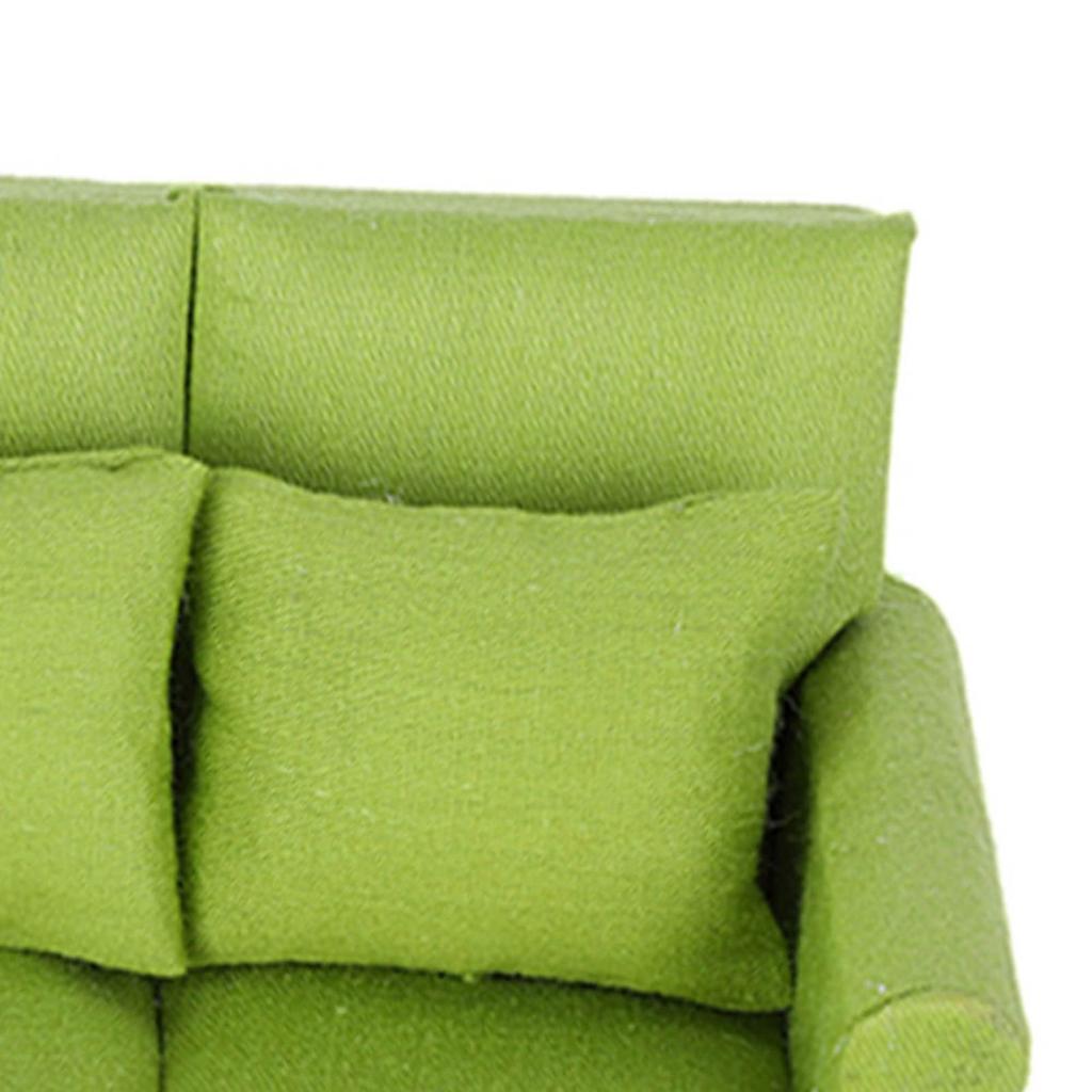 1:12 Doll House Mini Sofa with 3pcs Pillow Living Room Furniture Wooden Doll House Decoration AccessoriesGreen
