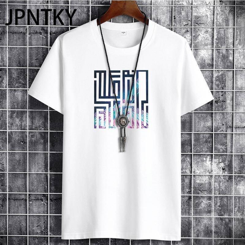 JPNTKY Хлопковая футболка с коротким рукавом мужская модная свободная рубашка с коротким рукавом напечатанная сострадательная рубашка S белый 1536₽