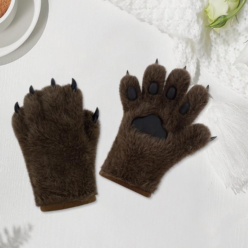 Stylish Plush Animal Paws Gloves Soft Faux Fursuit Cosplay Accessory Unisex Multi Color