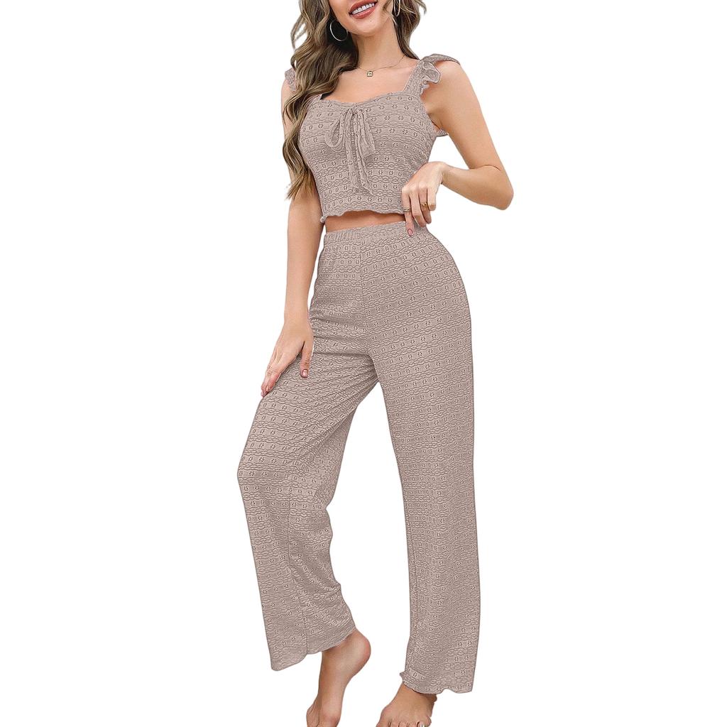 Damen Farbe Lässiges Oberteil und Hose Mode Zweiteiliges Set