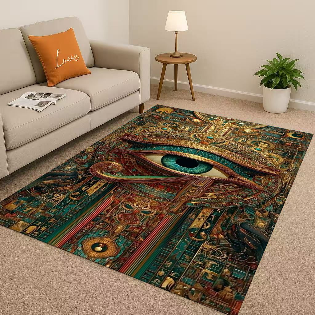 Retro Ancient Egypt Pictographic Eye of Horus Living Room Non-Slip Area Rug Carpet for Bedroom Sofa ,Easy Clean Home Doormat