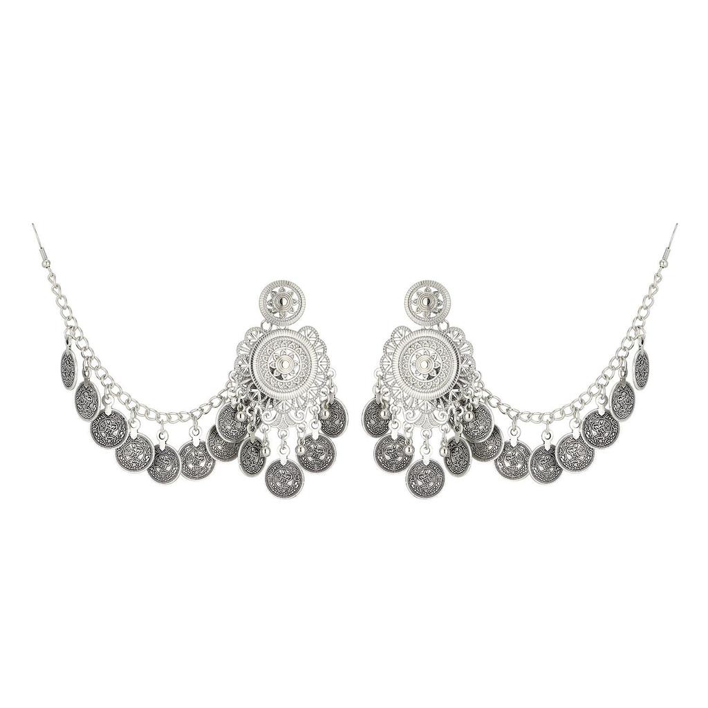 Retro Exotic Coin Tassel Earrings with Ear Chain Set
