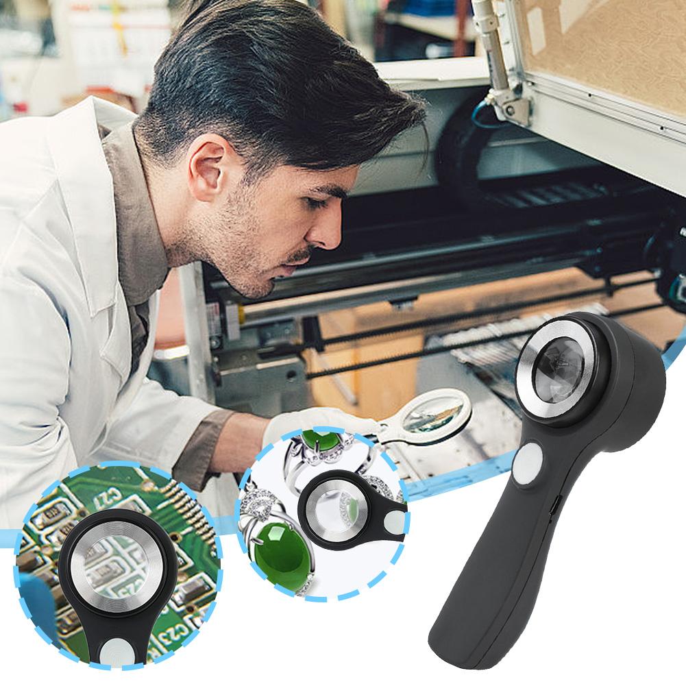 10X Handlupe mit wiederaufladbarem USB-LED-Licht, ideal zum Lesen von Münzen, Schmuckbewertung und Näharbeiten