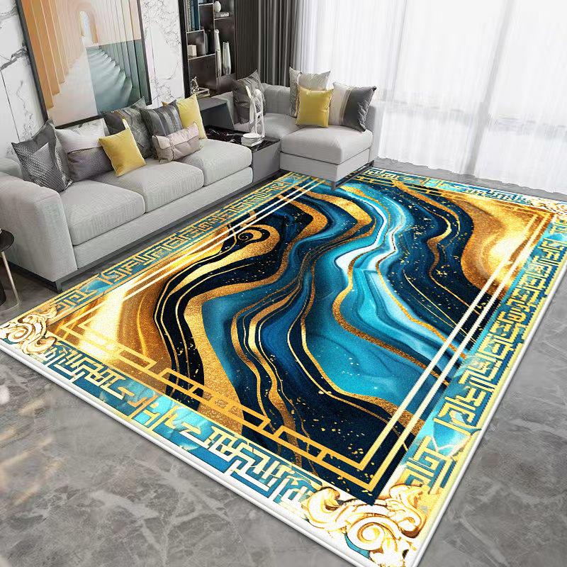 Luxury Golden Border Large Living Room Carpet Soft Non-slip Coffee Tables Mat Easy Clean Abstract Style Lounge Decor Rug Flannel