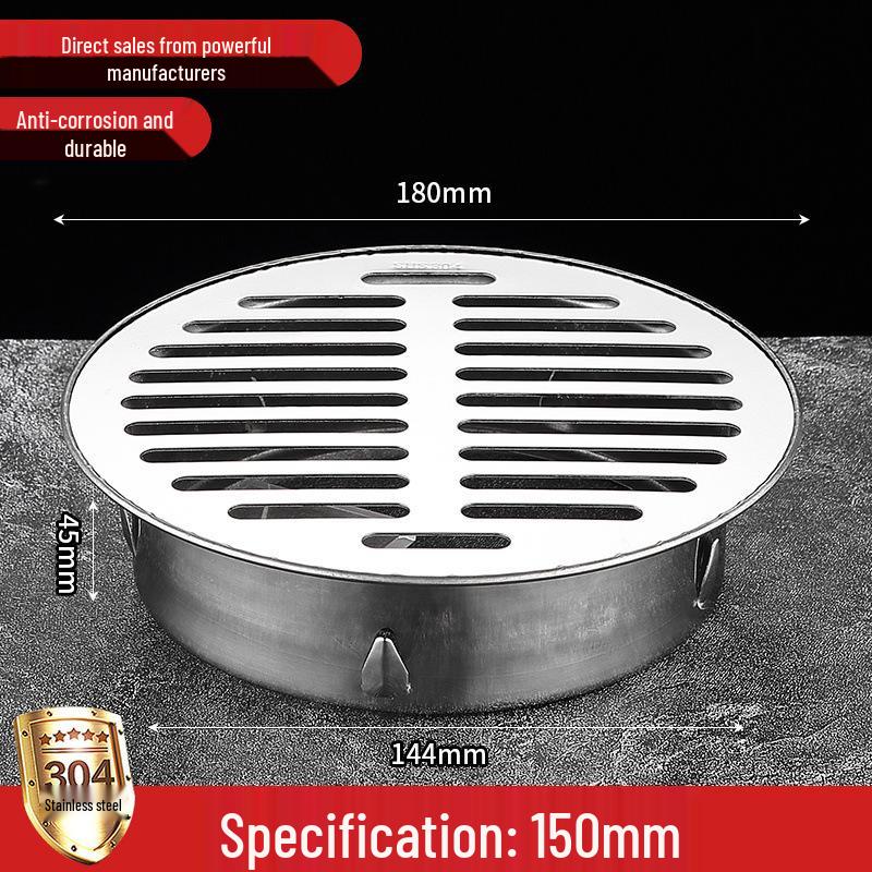 Non-Clogging Stainless Steel Floor Drain with Large Capacity & Direct PVC Insertion for Outdoor Use