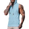 Summer Thin Casual Hooded Pure Color Lace-up Sleeveless Men's Tank Tops
