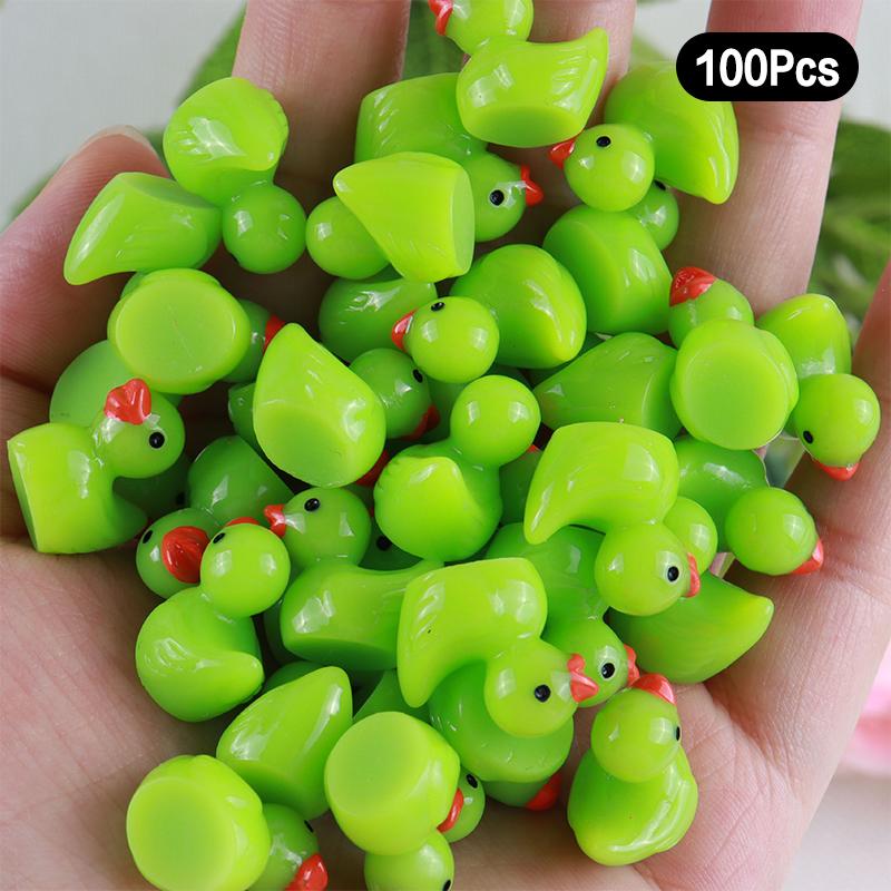 100Pcs Cartoon Cute Mini Luminous Little Duck Home Decor Resin Crafts Miniatures Ornaments Kawaii Desktop Decoration Gifts