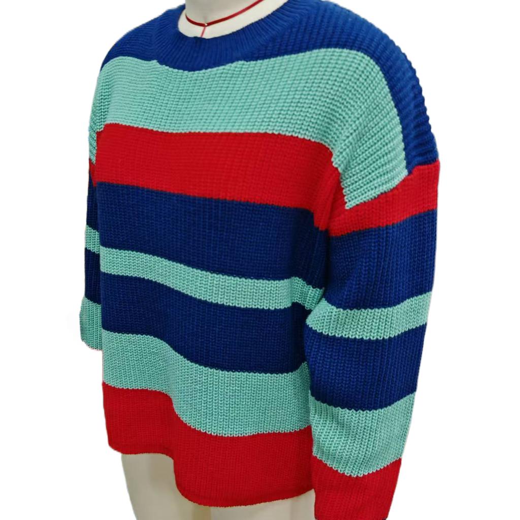 New Women's Fashion Fresh Simple Loose Multi-color Striped Knitted Sweater Comfortable Casual